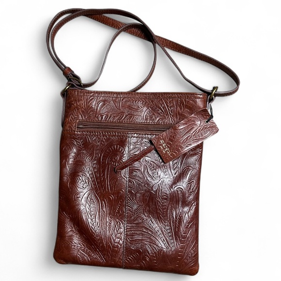 NWOT Margot Textured Floral Leather Split Pocket Crossbody in Brown - Picture 3 of 4